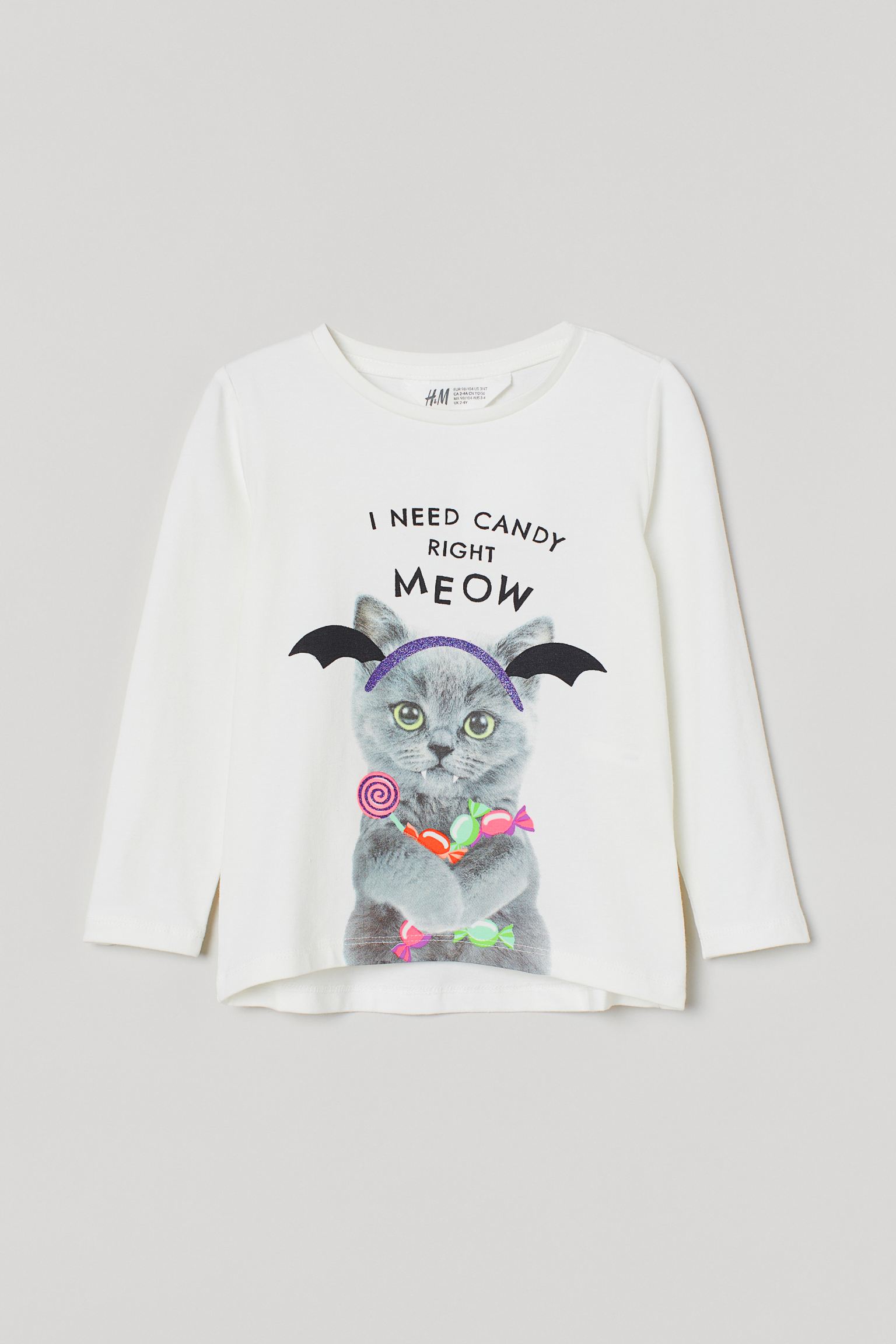

Лонгслив H&M 98 104см белый котик 3068705252