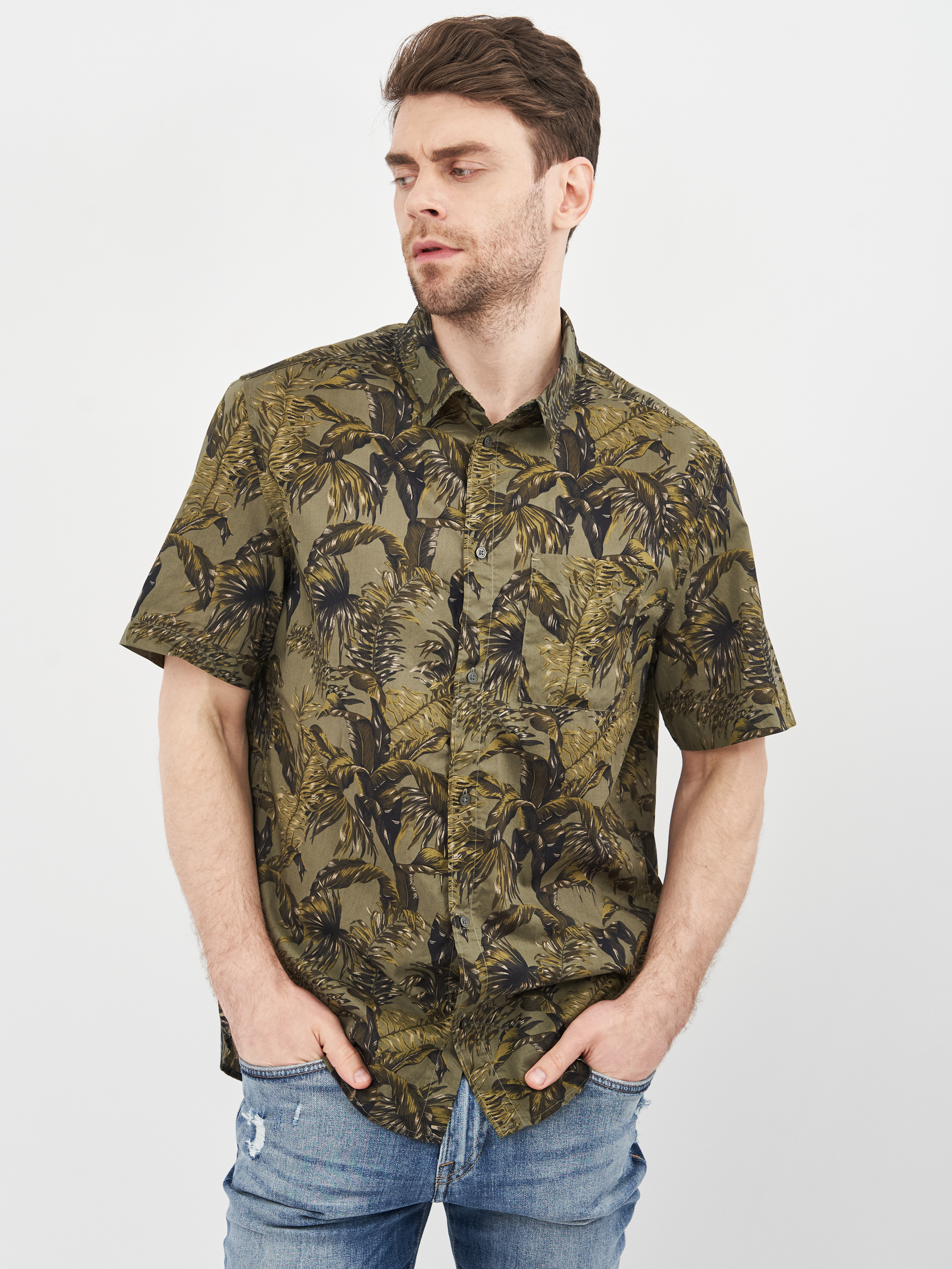 

Рубашка H&M  хаки цветы 18035016202, Рубашка H&M S хаки цветы 18035016202