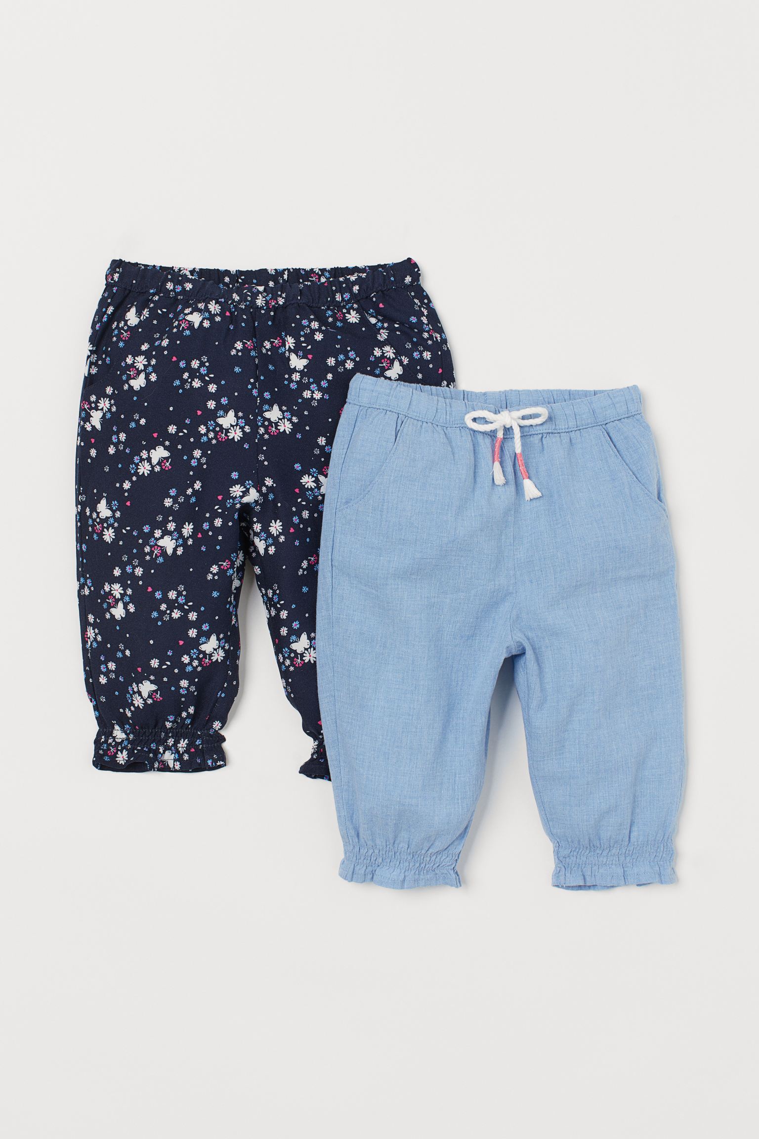 

Брюки (2шт) H&M 68см голубой, синий цветы 1307756631012