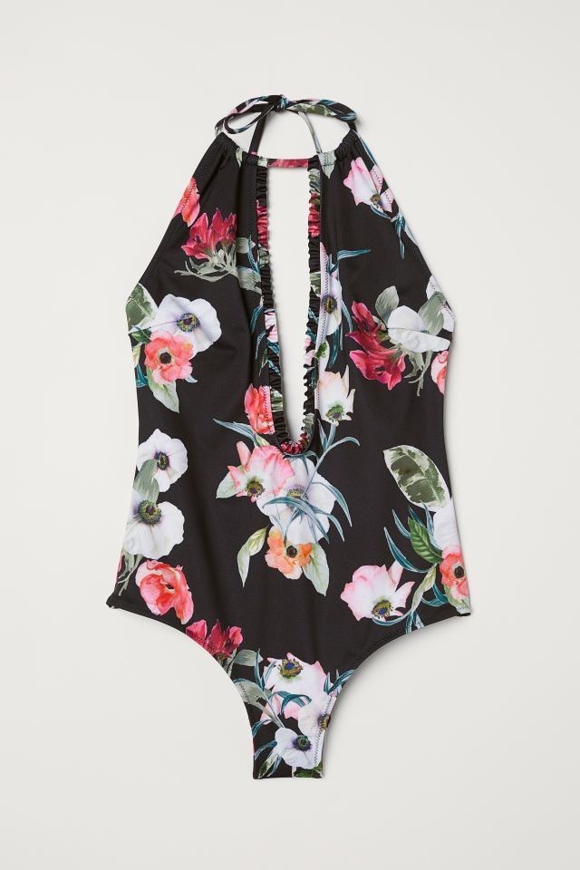 

Суцільний купальник H&M жіночий розмір  чорний з принтом, Суцільний купальник H&M жіночий розмір S чорний з принтом