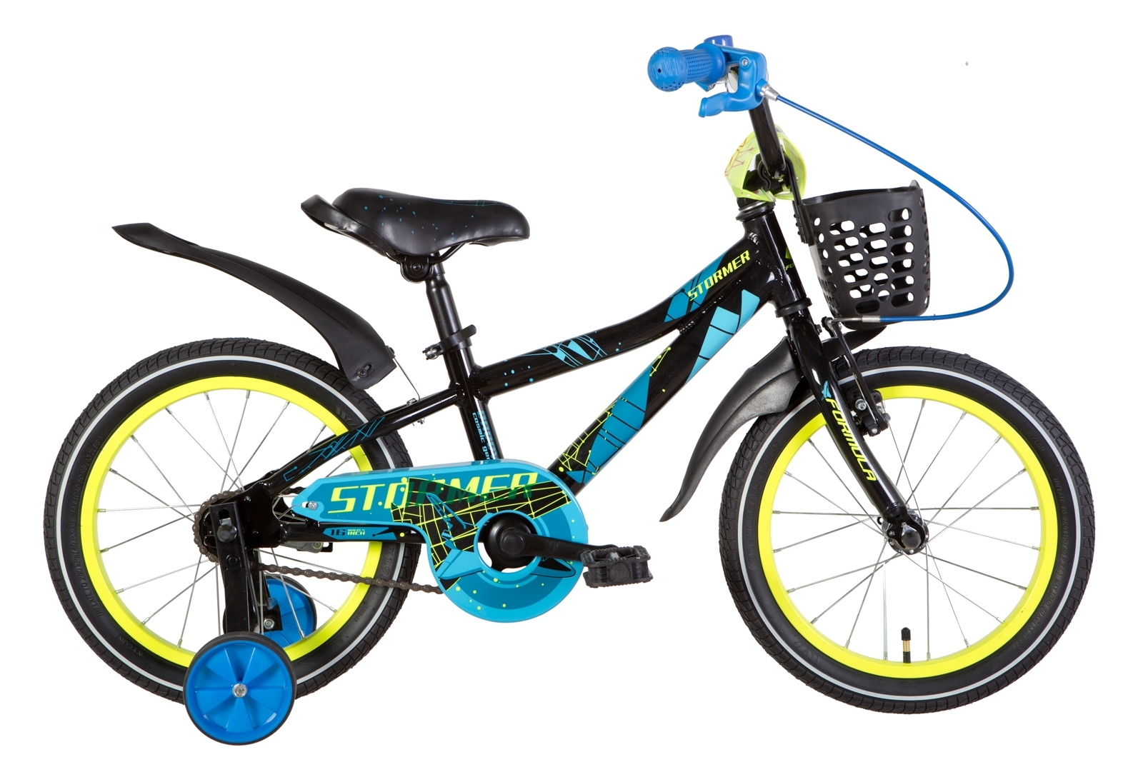 

Велосипед 16" Formula STORMER 8,5" черно-синий с желтым 2021