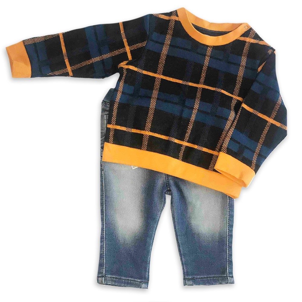 

Комплект (кофта + штаны) для мальчиков в клеточку 74 Сине-оранжевый (9476)