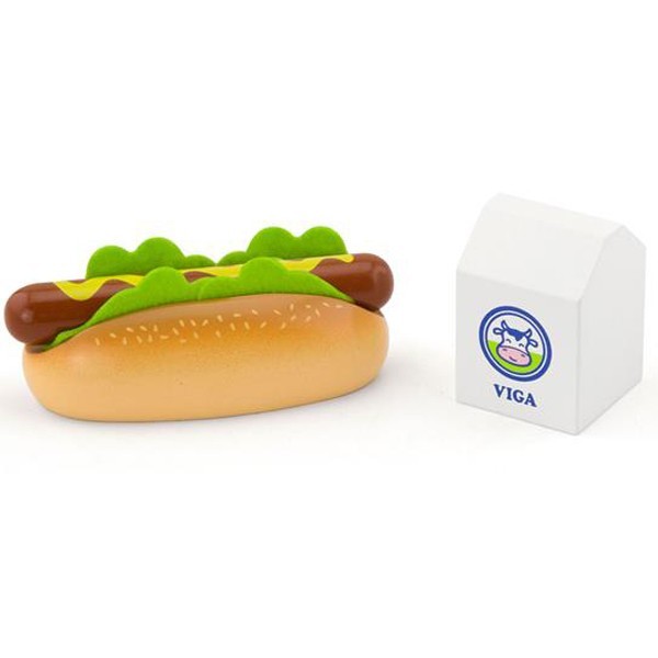 

Игрушечные продукты Viga Toys Деревянные хот-дог и молоко цветные