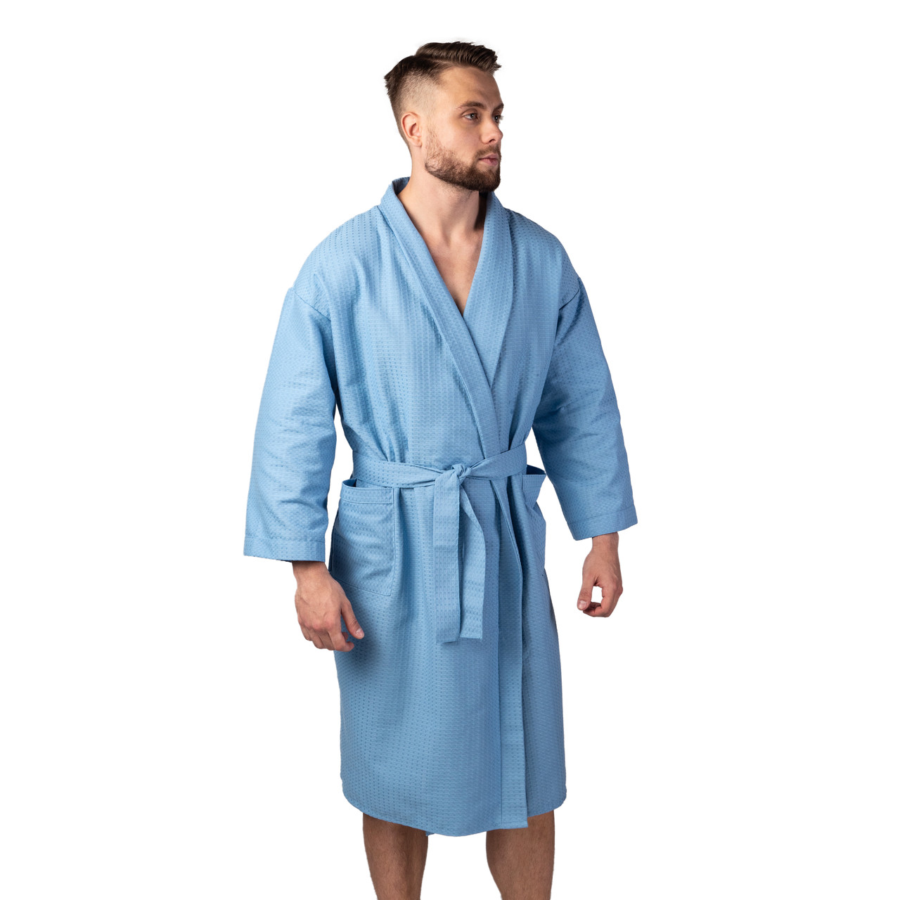 

Вафельный халат Luxyart Кимоно размер 42-44 S 100% хлопок синий LS-1359