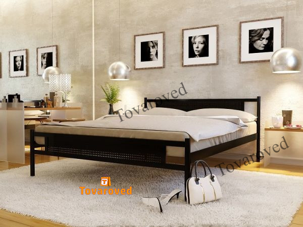 

Кровать двуспальная металлическая 180х190 Метакам Флай New-2 Черный матовый