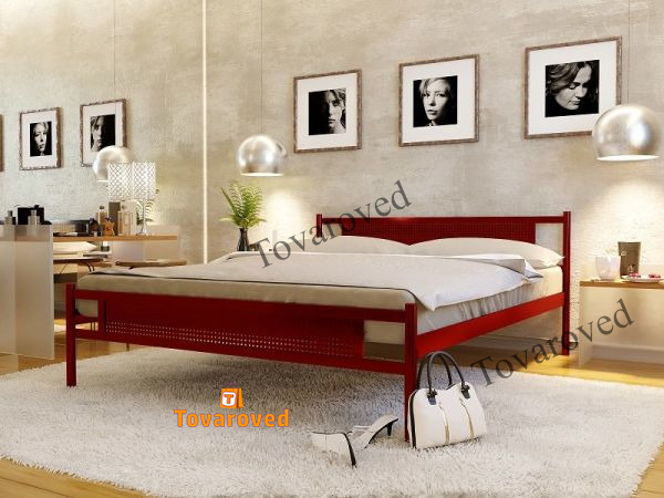 

Кровать двуспальная металлическая 180х190 Метакам Флай New-2 Красный лак