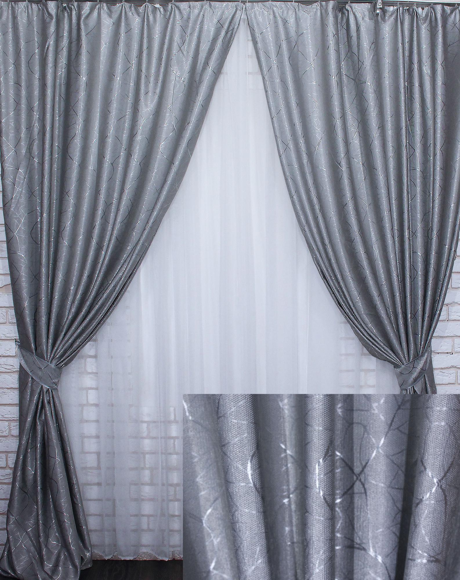 

Комплект штор VR-Textil ВР-текстиль Саванна, лён блэкаут рогожка, серый, 2 шт 1,5 × 2,75 м (2403)