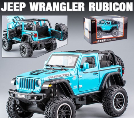 

Модель автомобиля Jeep Wrangler 1:20 внедорожник открытый багажник синий высокие колеса