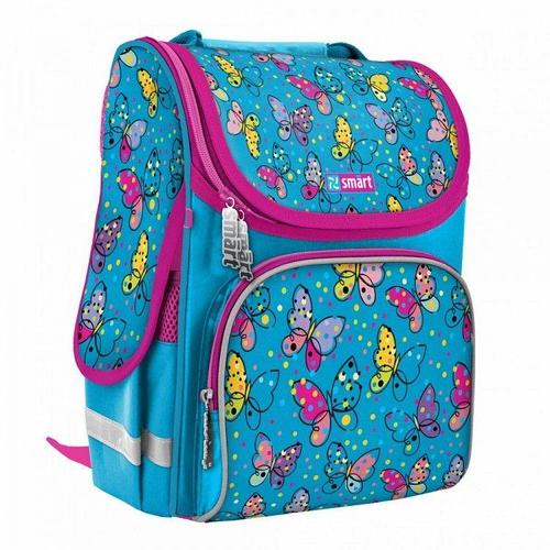 

Рюкзак шкільний каркасний SMART PG-11 Bright butterfliesl, блакитний (557723)