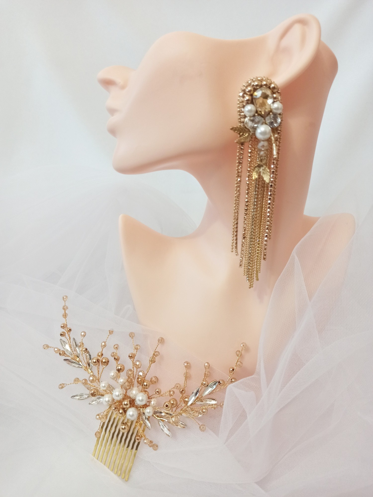 

Гребень и серьги Ksenija Vitali Wedding, золотистого цвета NP-00022