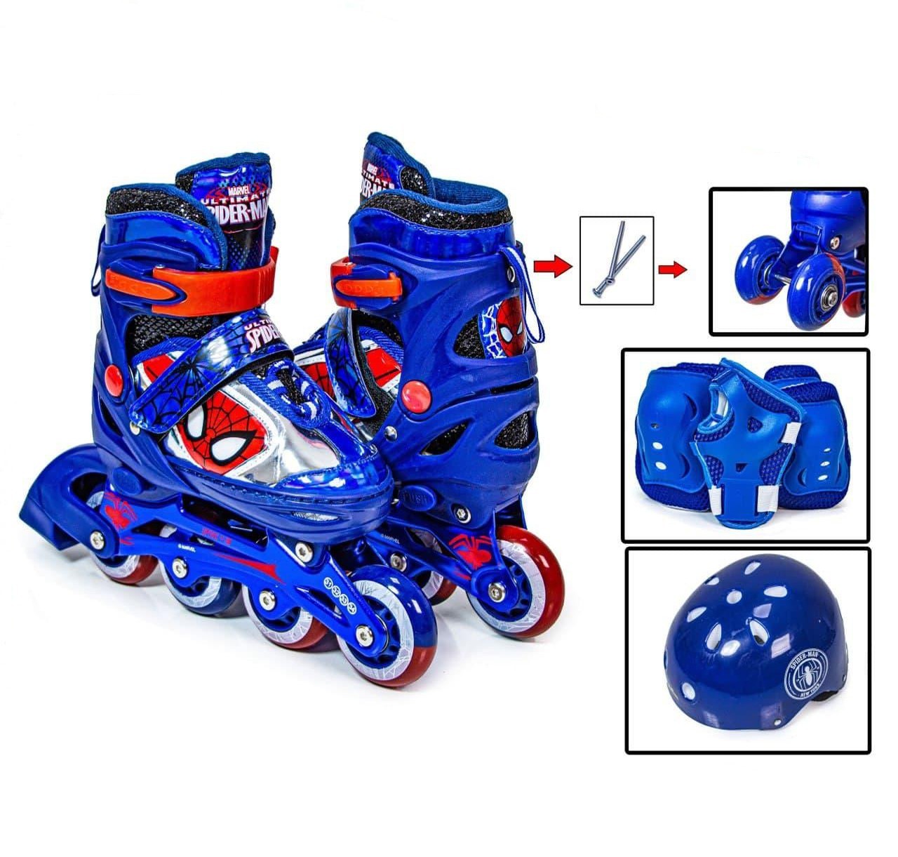 

Комплект роликовые коньки(квады)+защита+шлем (3 в 1) Spiderman 35-38 Blue