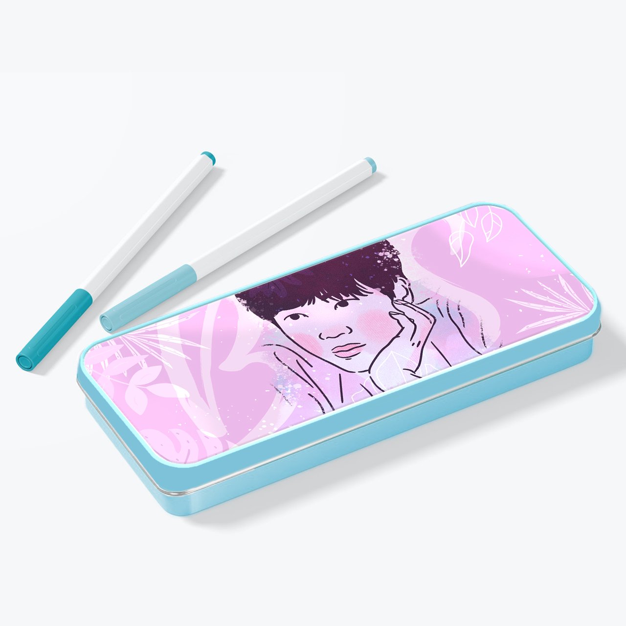 

Пенал школьный металлический Ким Сокчин БТС ( Kim Seok Jin BTS) (34408-3259-2) Голубой