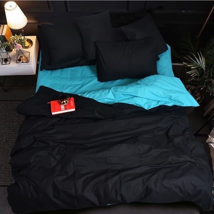 

Комплект постельного белья однотонный черно-голубой Бязь Premium Полуторный 150*215