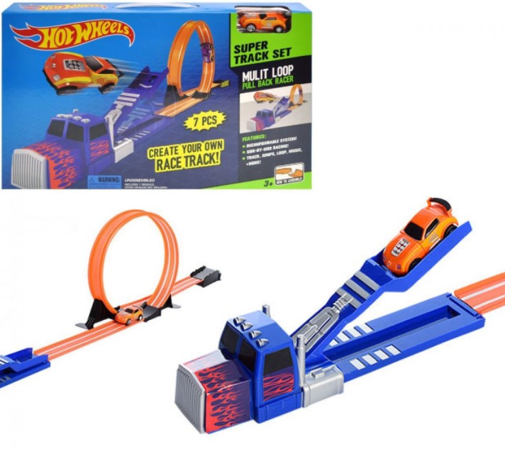

Трек c запуском "Hot Wheels" детский для мальчика хот вилс 7 деталей звуковые эффекты (Т1016)