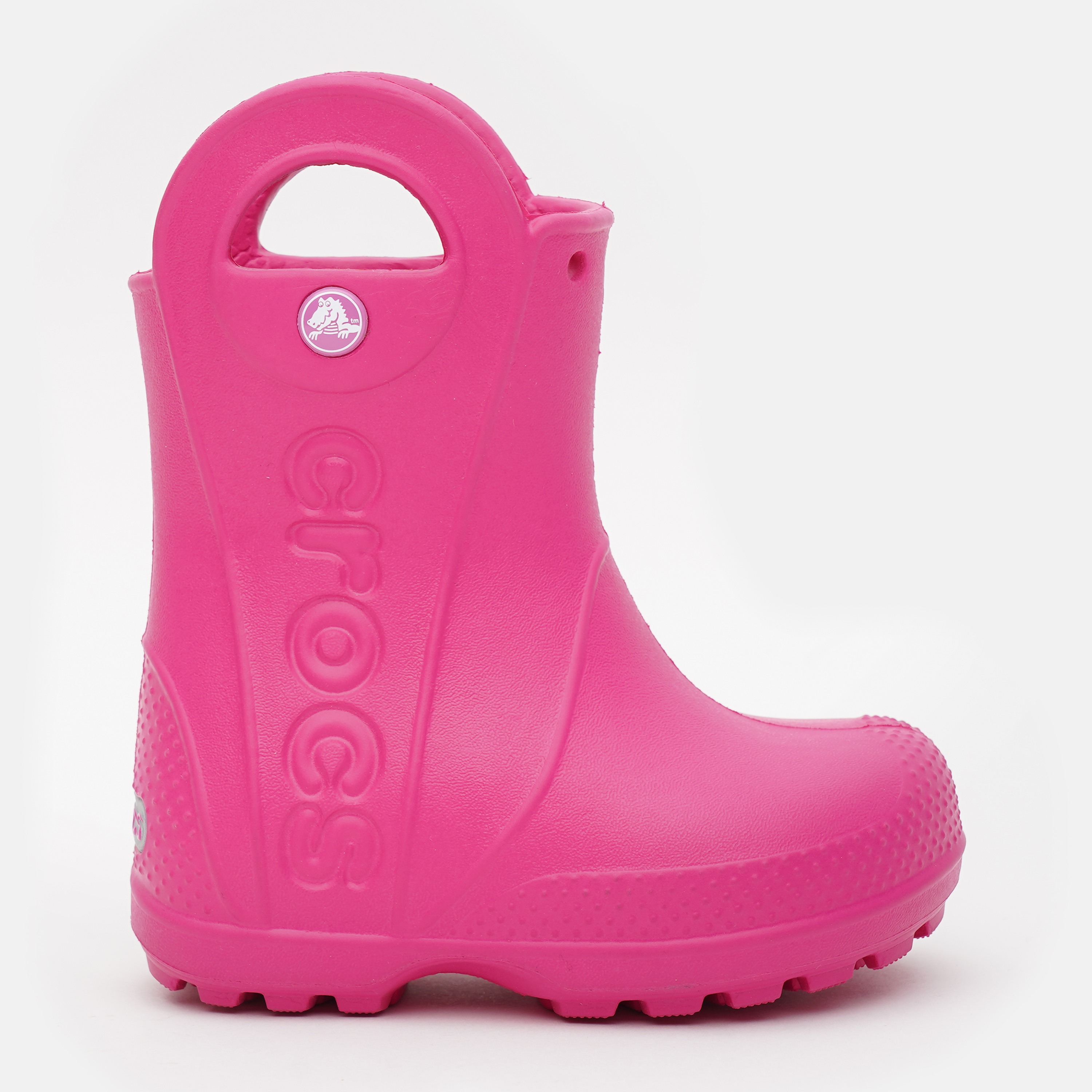 Акція на Резиновые сапоги Crocs Kids Jibbitz Handle It Rain Boot 12803-6X0-C6 22-23 13.2 см Розовые (887350802467) від Rozetka UA