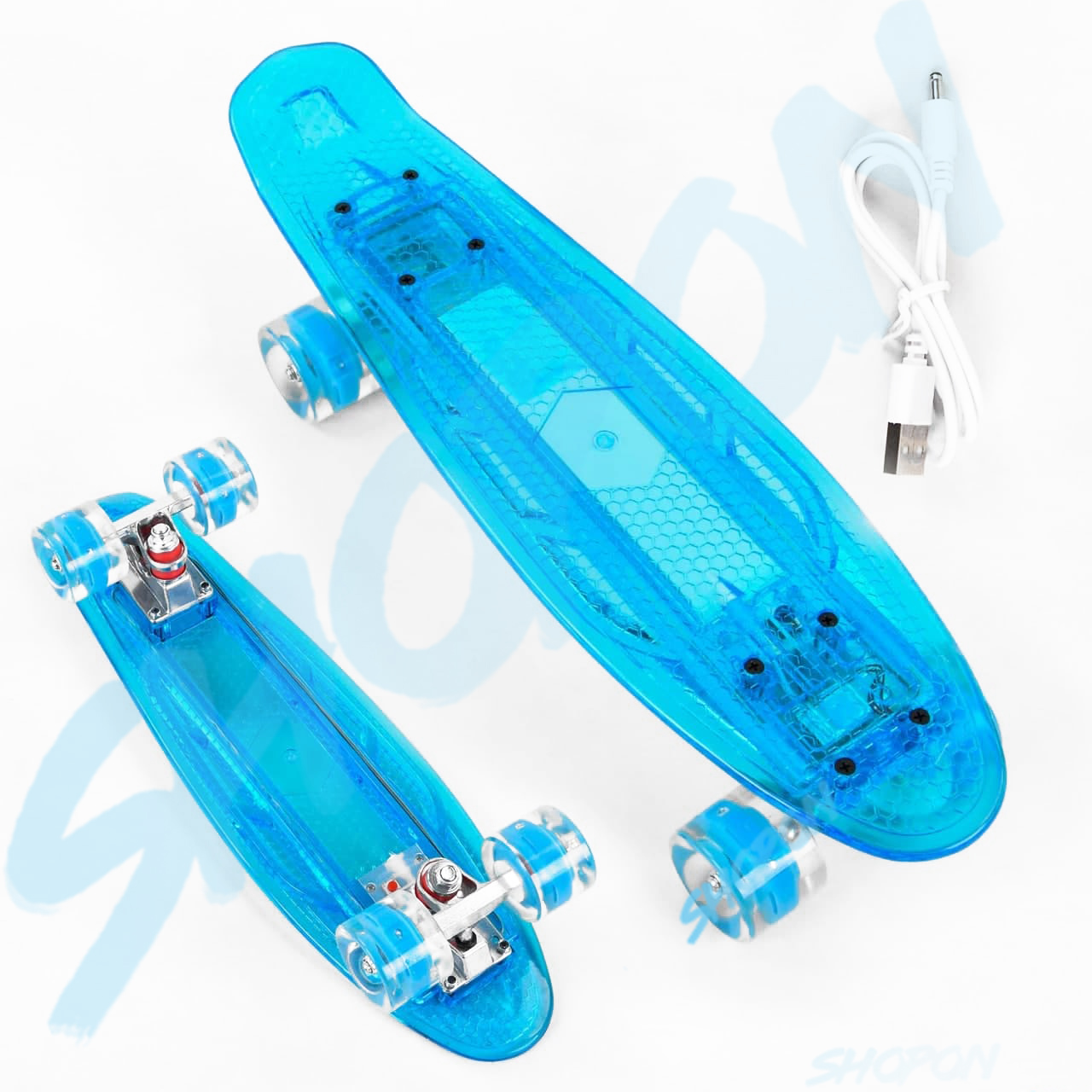 

Пенни борд скейт светящийся прозрачный корпус с LED подсветкой и зарядкой от USB, ar.DRE-2408, Синий