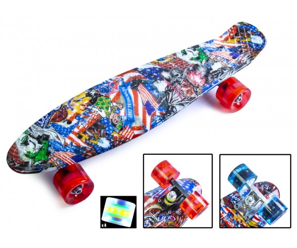 

Пенниборд с рисунком (Penny Board Print Light), NBA со светящимися колесами