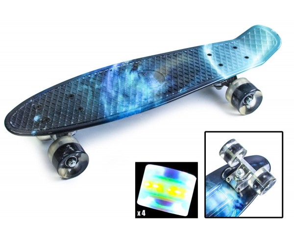 

Пенниборд с рисунком (Penny Board Print Light), Galaxy с синими светящимися колесами
