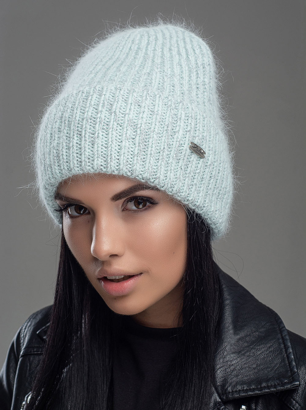 

Женская шапка колпак Премьера цвет мята+серебро