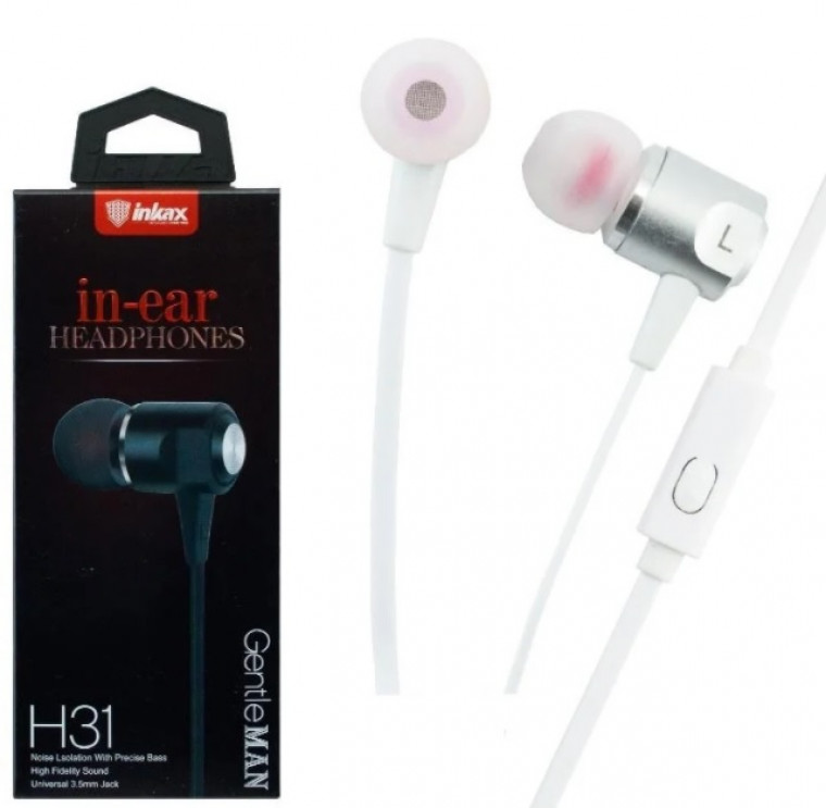 

Наушники INKAX H31 White - Белые с микрофоном и кнопкой приема звонков jack 3.5