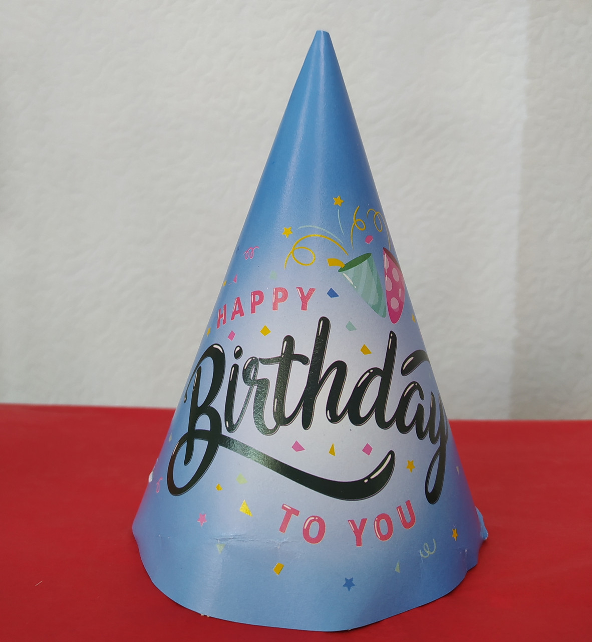 

Набор колпаков праздничных Happy Birthday 15см 5 штук голубой 3621