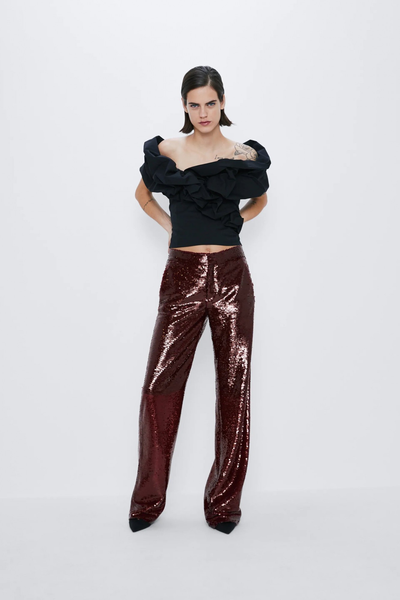 

Брюки Zara с пайетками  бордо, Брюки Zara с пайетками S бордо