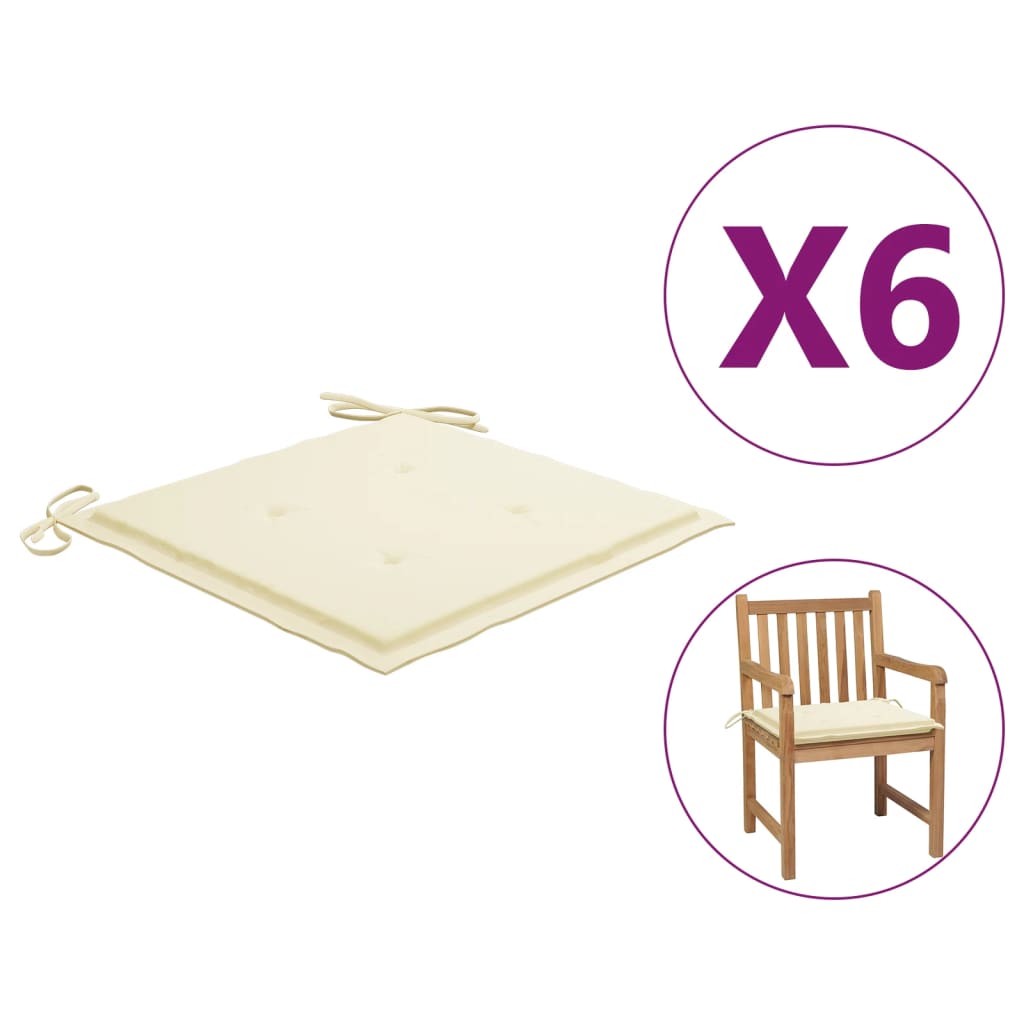 

Подушки для садового стільця Shumee 6 шт. Кремові 50x50x4 см 314043