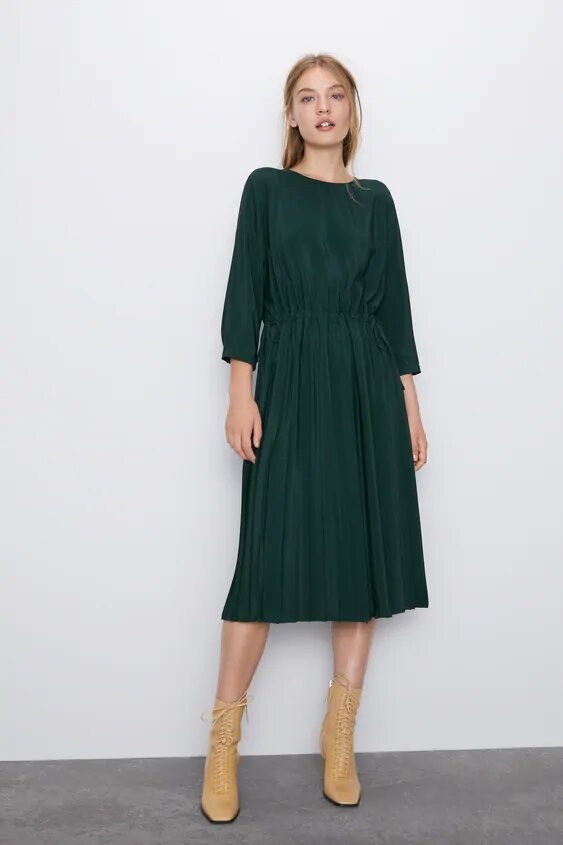

Платье Zara со складками  зеленое, Платье Zara со складками S зеленое