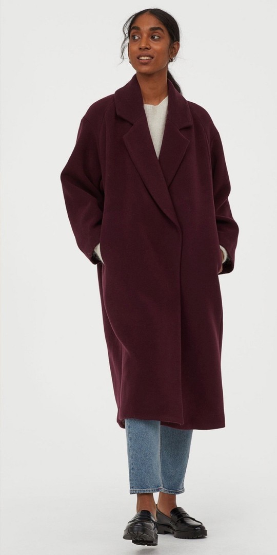

Пальто H&M миди M бордовое 19-0016