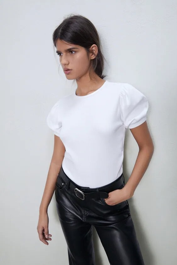 

Футблка Zara в рубчик  белая 13-0108, Футблка Zara в рубчик XL белая 13-0108