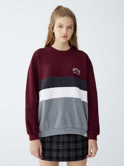 

Свитшот Pull & Bear 5590/311/681  Бордовый с серым и белым, Свитшот Pull & Bear 5590/311/681 S Бордовый с серым и белым