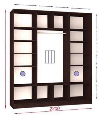 

Шкаф купе Luxe Studio Стандарт-1 ДСП/Зеркало с Пескоструем-11 2200x2400x450 трехдверный