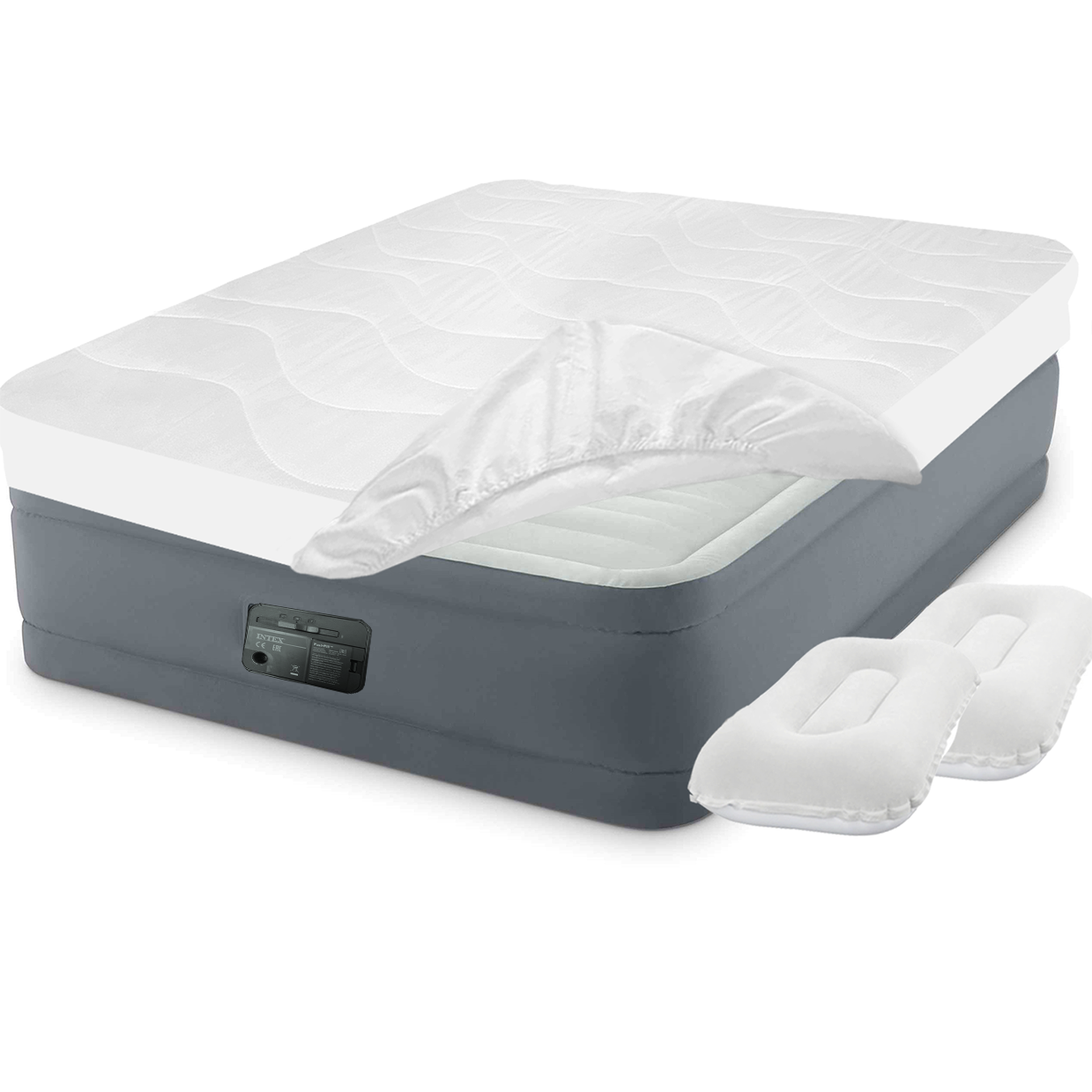 

Надувная кровать Intex 64906-3, 152 х 203 х 46 см, встроенный электронасос, наматрасник, подушки. Двухспальная