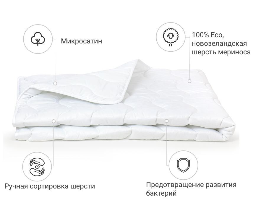 

Одеяло шерстяное MirSon Всесезонное №1639 110x140 см Eco Light White