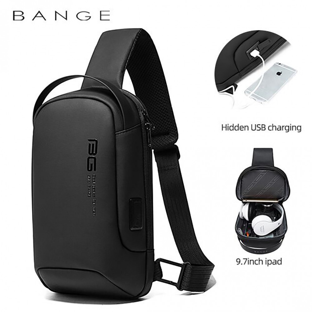 

Рюкзак с одной лямкой Bange (BGS7221-Black) с USB Черный