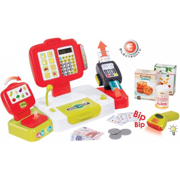 

Детский кассовый аппарат с терминалом, весами и аксессуарами Smoby Toys красный