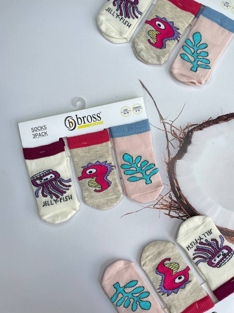 

Набор носков Bross 3 пары 12-18 мес Молочный/Серый/Розовый