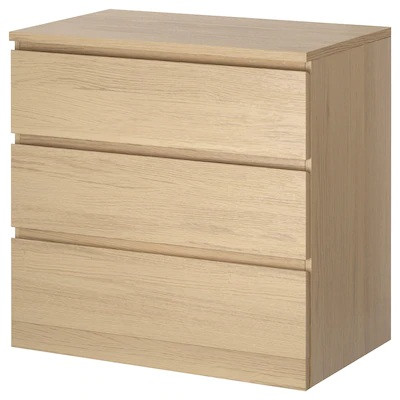 

Комод с 3 ящиками IKEA (ИКЕА) MALM 80x78 см Светлый Дуб 804.035.64