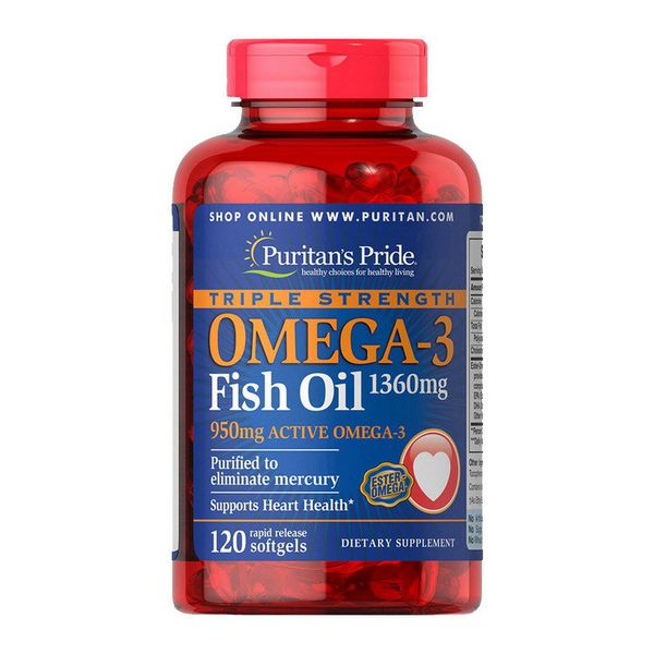 

Омега 3 Puritan's Pride Triple Strength Omega-3 Fish Oil 1360 mg 120 капсул