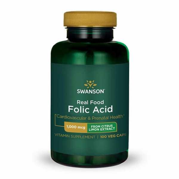 

Фолиевая кислота, Ultra Real Food Folic Acid, Swanson, 1000 мкг, 100 вегетарианских капсул (SWA-21041)