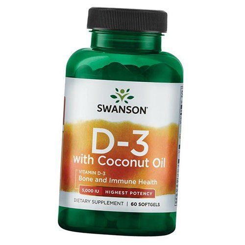 

Витамин Д3 с Кокосовым маслом, Vitamin D3 5000 with Coconut Oil, Swanson 60капс (36280046)