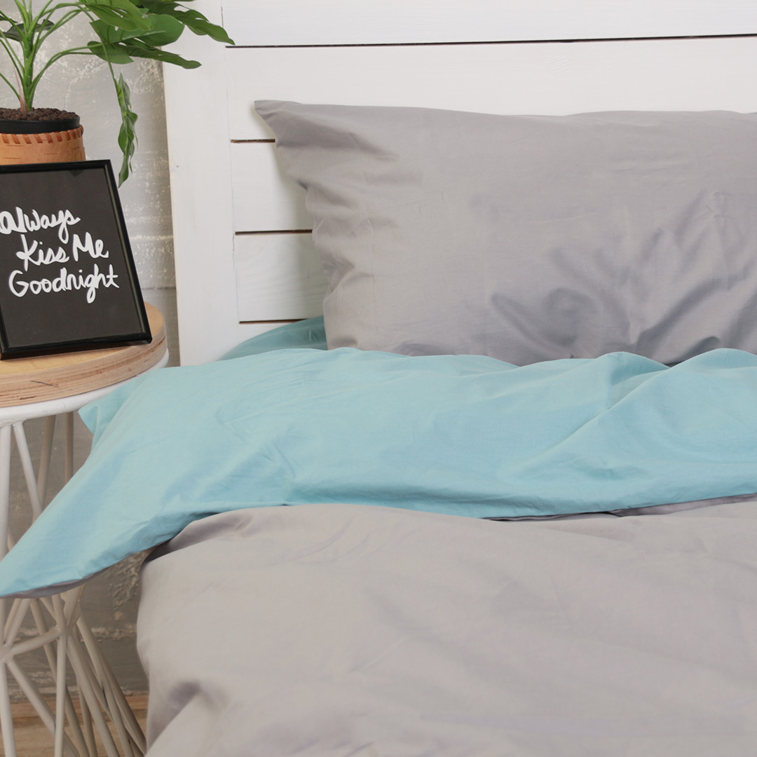 

Комплект постельного белья Хлопковые Традиции Серый и Мятный Поплин Семейный