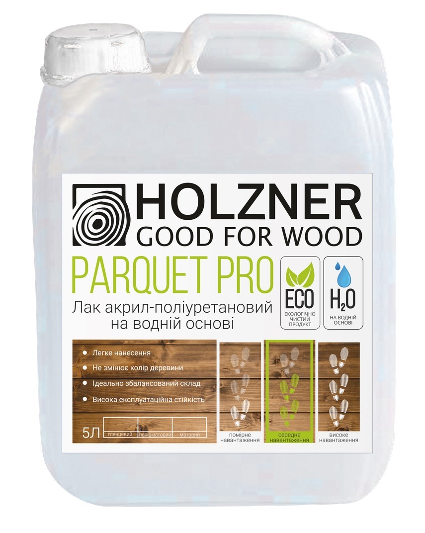

Лак акрил-полиуретановый на водной основе Holzner Parquet Pro Полуматовый 5 л