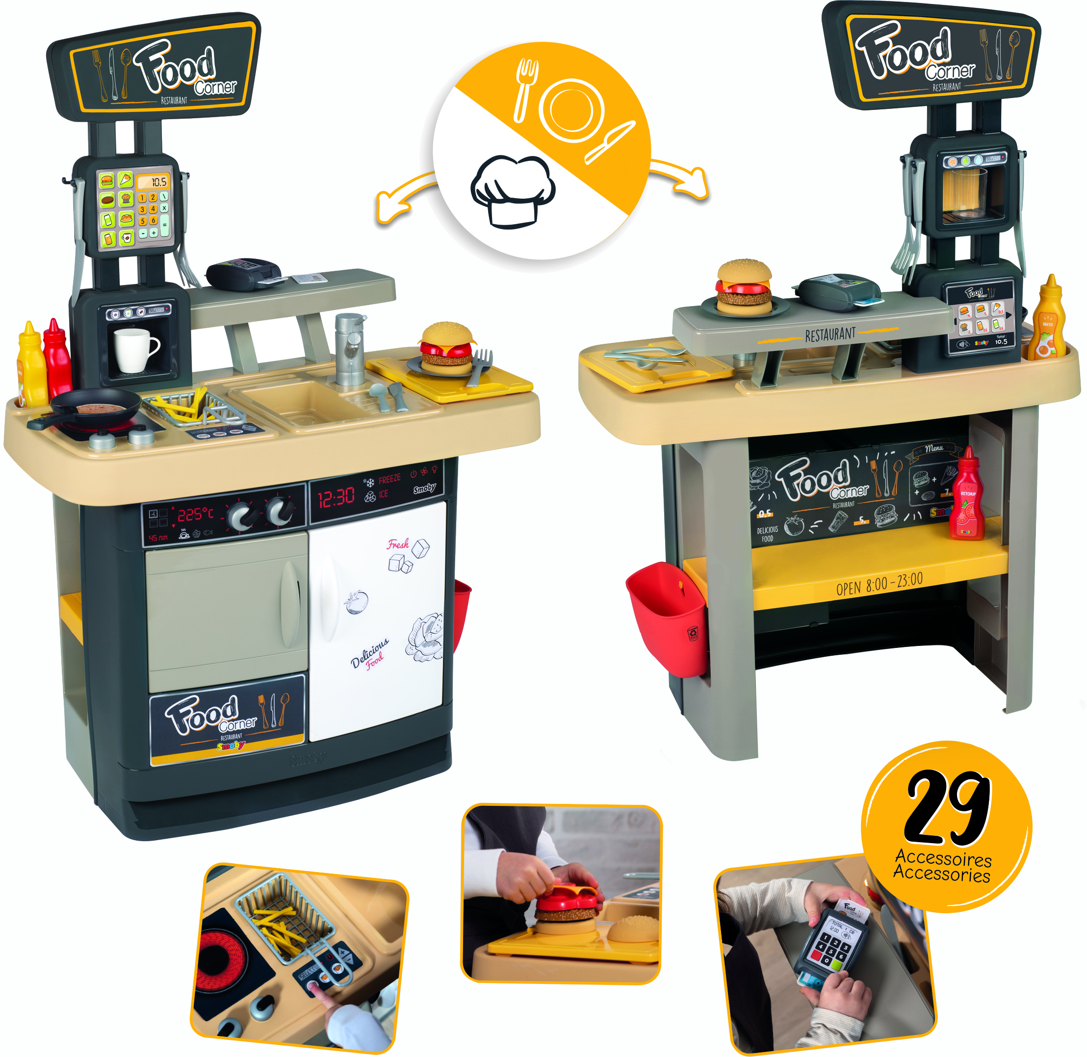 

Интерактивный ресторан Smoby Toys 2 в 1 Бургер Хаус 29 аксессуаров (310910) (3032163109105)