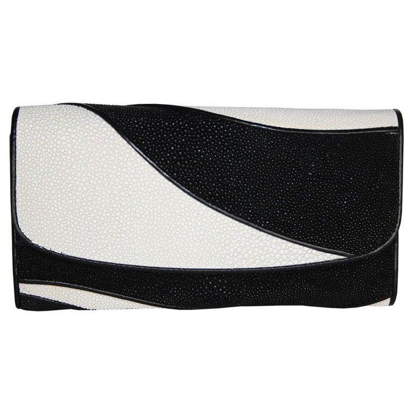 

Женский кошелек из натуральной кожи ската, цвет белый с черным ST 52 DC Black / White