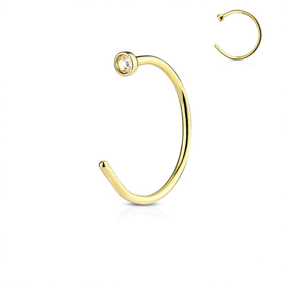 

Серьга полукольцо для пирсинга крыла носа PiercedFish NOCPG3/NOCPT3 из стали с фианитом (2 мм, Желтое золото, 0.8 мм, 10 мм)