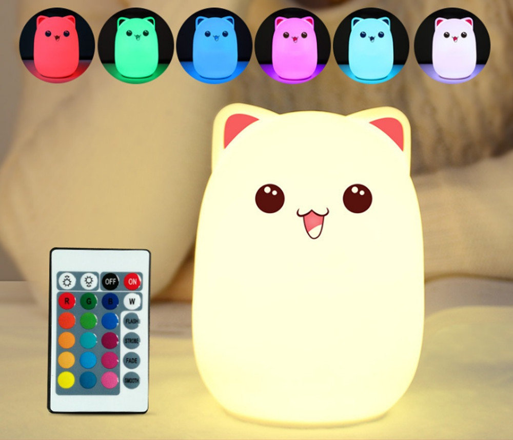 

Игрушка ночник 3DTOYSLAMP котик с розовыми ушками 16 цветов свечения пульт управления