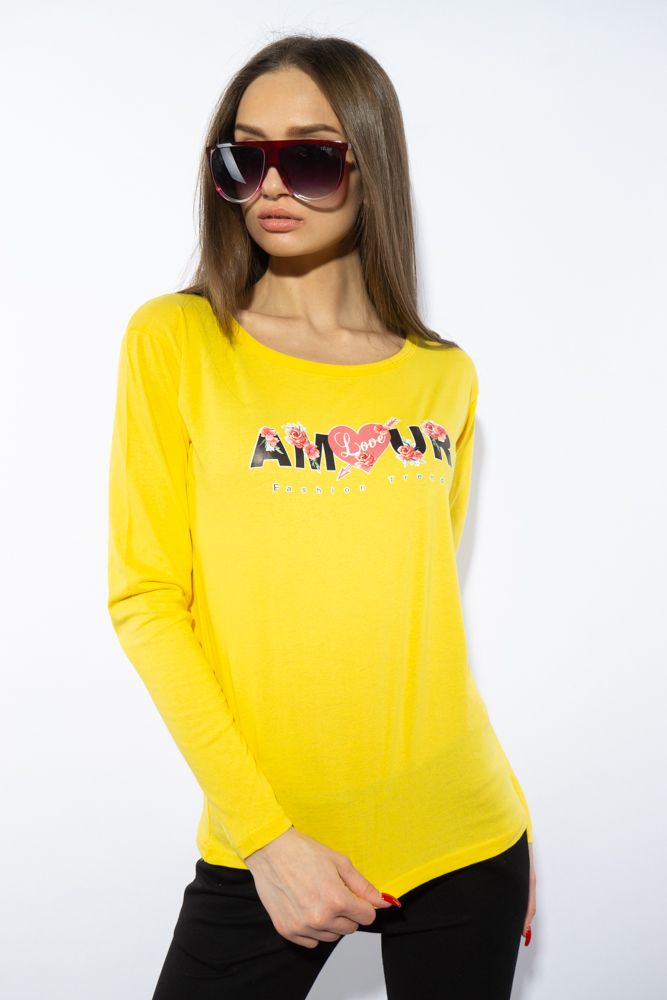 

Лонгслив женский с принтом Time of Style 85F10154  Желтый, Лонгслив женский с принтом Time of Style 85F10154 S Желтый