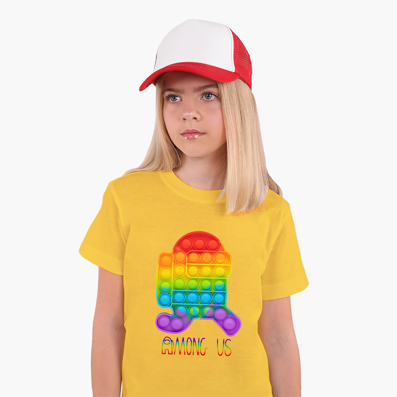 

Детская футболка для девочек Амонг Ас Поп Ит (Amons Us Pop It Bubble Dimbl) (25186-W3280-16) 134-140 см Хлопок Желтый