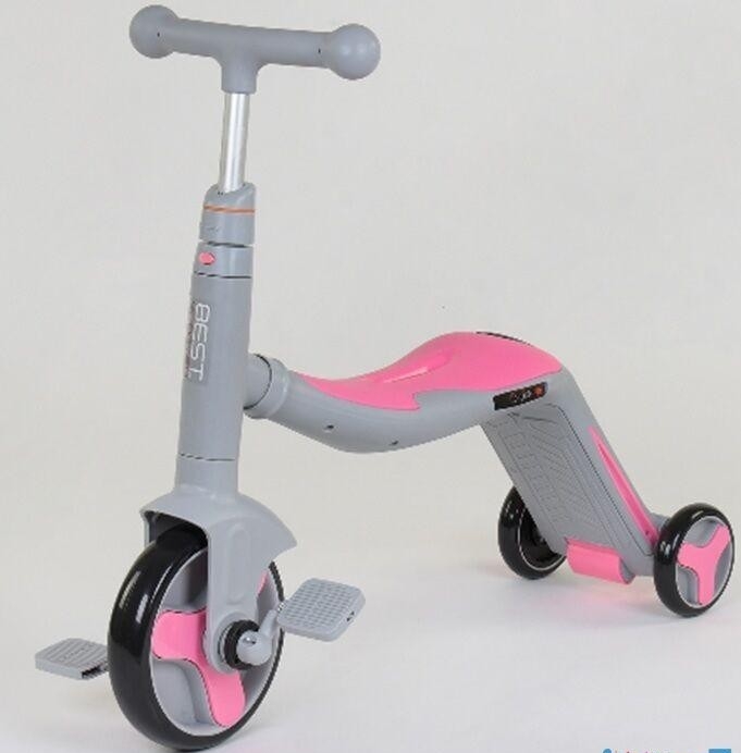 

Самокат 3в1 Best Scooter самокат-велобег-велосипед свет, 8 мелодий серо розовый